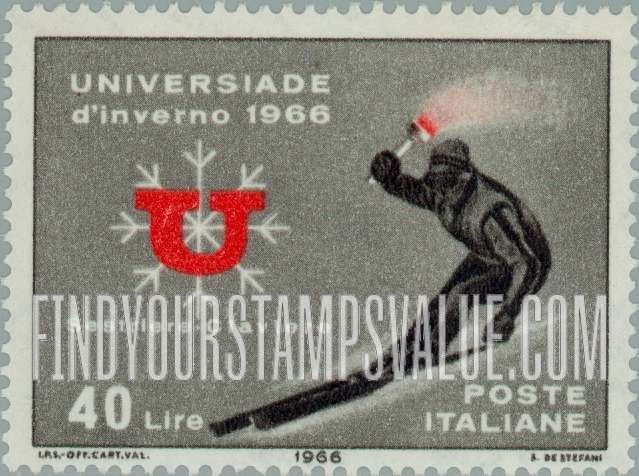 FindYourStampsValue: Winter University Games: Skier holding torch, horizontal