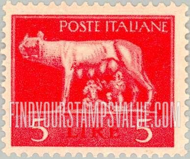 FindYourStampsValue: She-Wolf Suckling Romulus and Remus: Types of 1929 Redrawn Fasces Removed