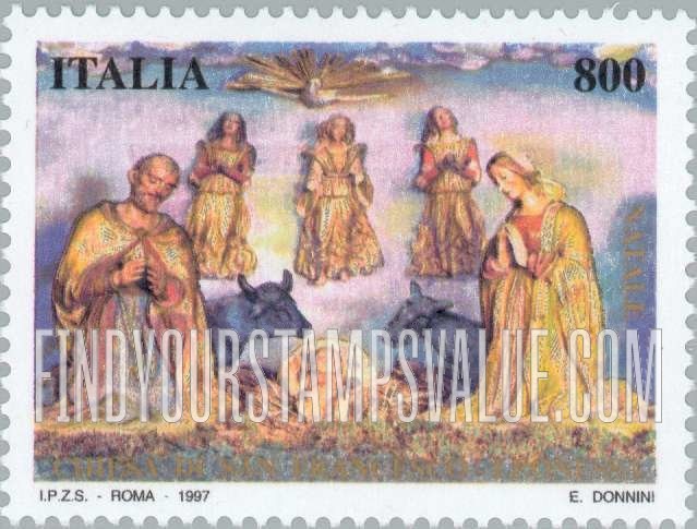 FindYourStampsValue: Christmas: Molded polychrome, from Church of St. Francis, Leonessa