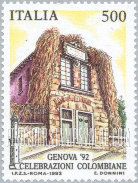FindYourStampsValue: Discovery of America, 500th Anniversary: Columbus’ house, Genoa