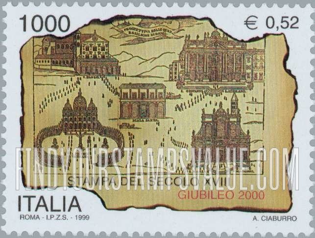 FindYourStampsValue: Holy Year 2000: 18th centennial print of pilgrims in Rome