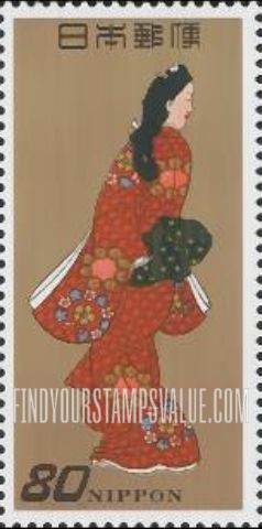 FindYourStampsValue: Postal History Series:  “Beauty Looking Back,” Print by Moronobu - 郵便切手の歩み：見返り美人、師宣