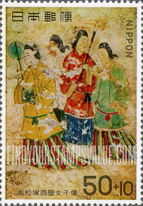 FindYourStampsValue: Four women from Takamatsu Zuka wall paintings - 高松塚古墳壁画発見