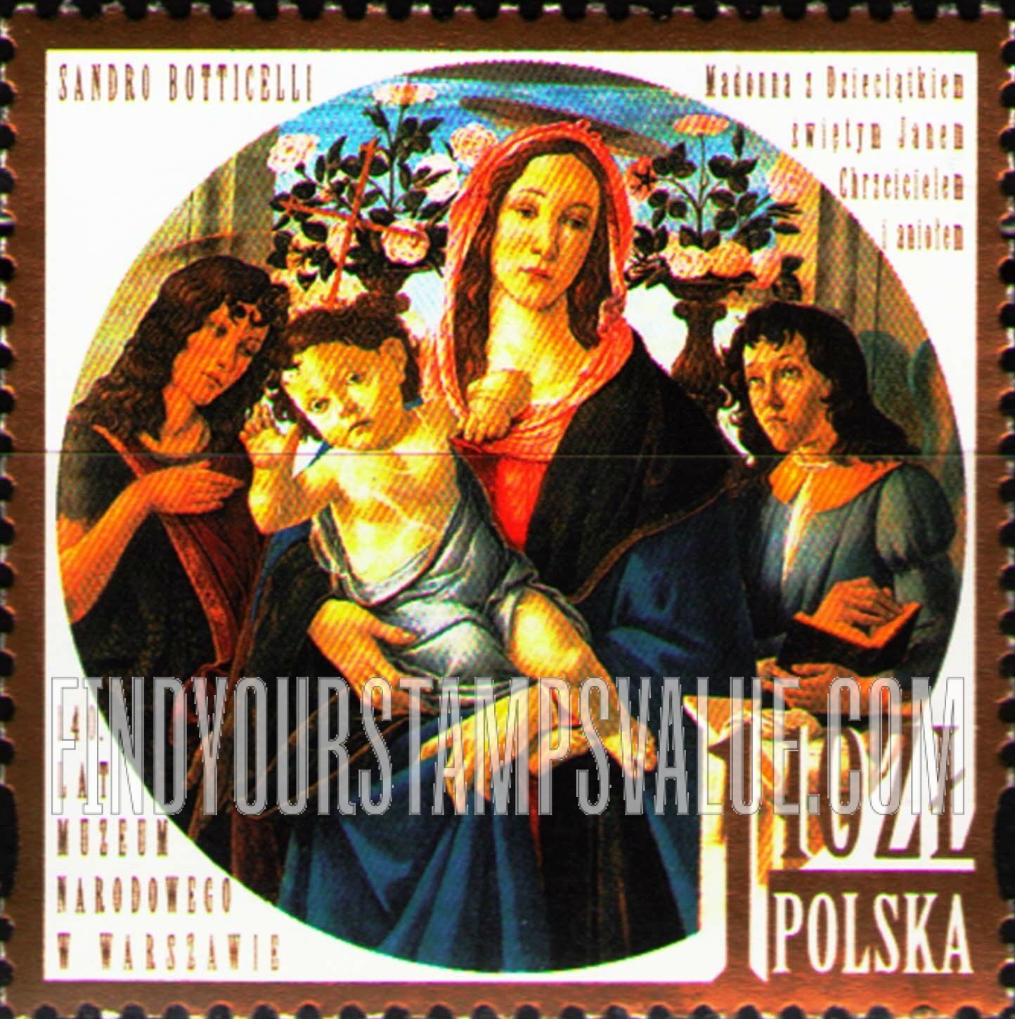 FindYourStampsValue: Madonna With Child, St. John the Baptist and Angel, by Sandro Botticelli