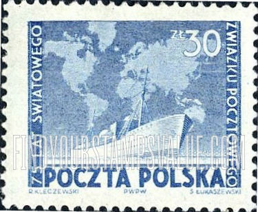 FindYourStampsValue: UPU, 75th Anniversary: Ship and map