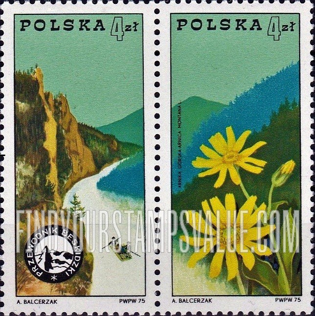 FindYourStampsValue: River, Beskids Mountains, badge, and Arnica, kids Mountains, vertical