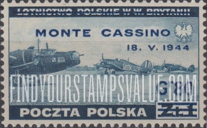FindYourStampsValue: EXILE GOVERNMENT IN GREAT BRITAIN - Polish Planes in Great Britain: Surcharged in Blue