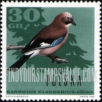 FindYourStampsValue: Forest Birds: Eurasian jay