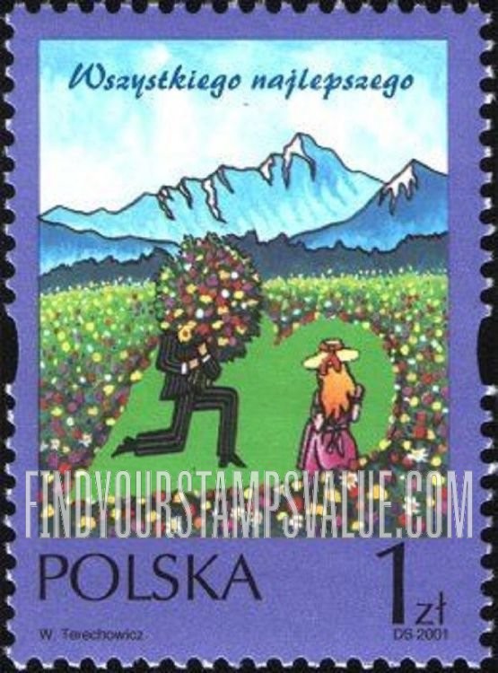 FindYourStampsValue: Greetings: All the best (couple in field of flowers)