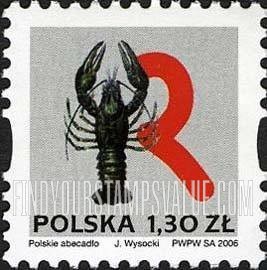 FindYourStampsValue: Depictions of Polish words starting with letters of the alphabet: Lobster