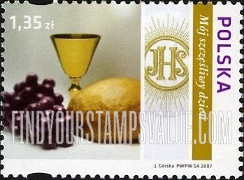 FindYourStampsValue: Greetings for Special Days: Grapes, chalice, bread, monogram of Jesus
