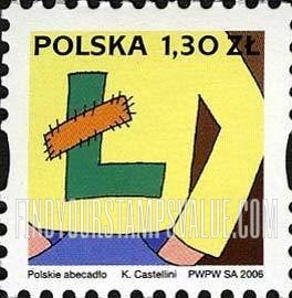 FindYourStampsValue: Depictions of Polish words starting with letters of the alphabet: Patch on L