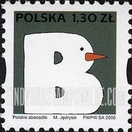 FindYourStampsValue: Depictions of Polish words starting with letters of the alphabet: Snowman