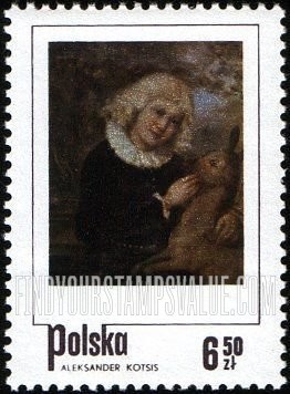 FindYourStampsValue: Polish paintings of Children: Boy with Doe, by Aleksander Kotsis