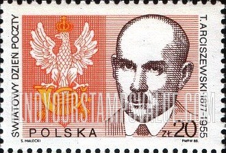 FindYourStampsValue: World Post Day: Postmaster Tomasz Arciszewski (1877-1955), Post and Telegraph Administration emblem used from 1919 to 1927