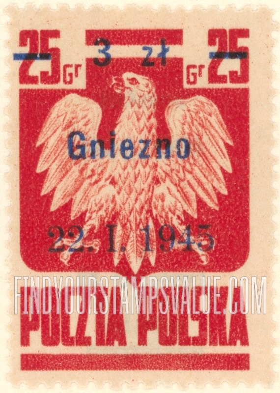 FindYourStampsValue: Polish Eagle: Surcharged in Blue