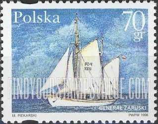 FindYourStampsValue: Polish Sailing Ships: Schooner, “General Zaruski,” 1939