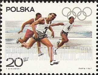 FindYourStampsValue: Sports and Olympic Rings: Men’s 100-meter Race