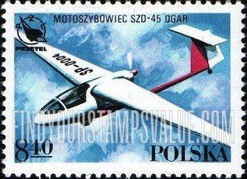 FindYourStampsValue: Polish Sport Planes: Motoszybowiec SZD-45 Ogar