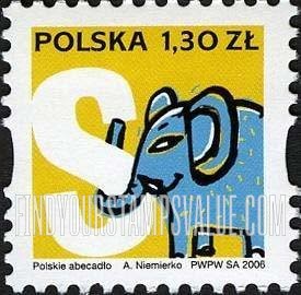 FindYourStampsValue: Depictions of Polish words starting with letters of the alphabet: Elephant
