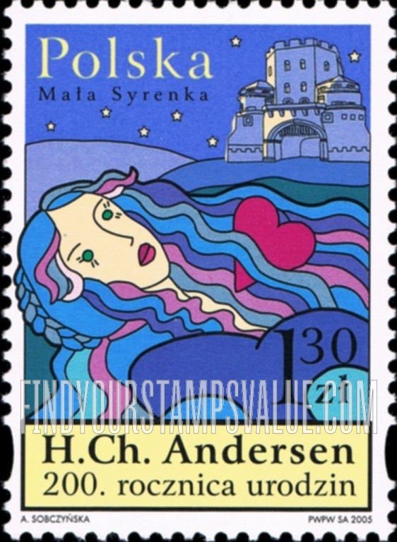 FindYourStampsValue: Hans Christian Andersen (1805-75), Author: The Little Mermaid (Mala Syrenka)