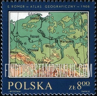 FindYourStampsValue: Map: Poland, Romer’s Atlas, 1908