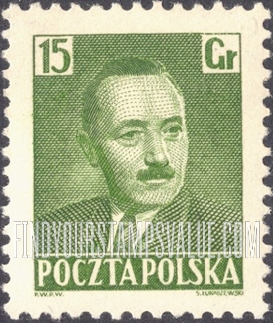 FindYourStampsValue: President Boleslaw Bierut: Type of 1950 with Frame Omitted