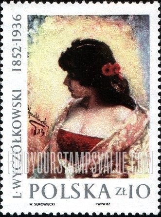 FindYourStampsValue: Paintings by Leon Wyczolkowski (1852-1936): Portrait of a Woman, 1883, vertical