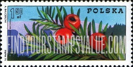FindYourStampsValue: Yew branch with berries, and Sudetic Mountains