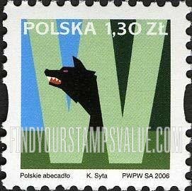 FindYourStampsValue: Depictions of Polish words starting with letters of the alphabet: Wolf