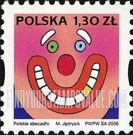 FindYourStampsValue: Depictions of Polish words starting with letters of the alphabet: Face with large lips
