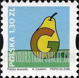 FindYourStampsValue: Depictions of Polish words starting with letters of the alphabet: Pear
