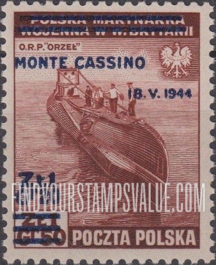 FindYourStampsValue: EXILE GOVERNMENT IN GREAT BRITAIN - Polish Submarine “Orzel”: Surcharged in Blue