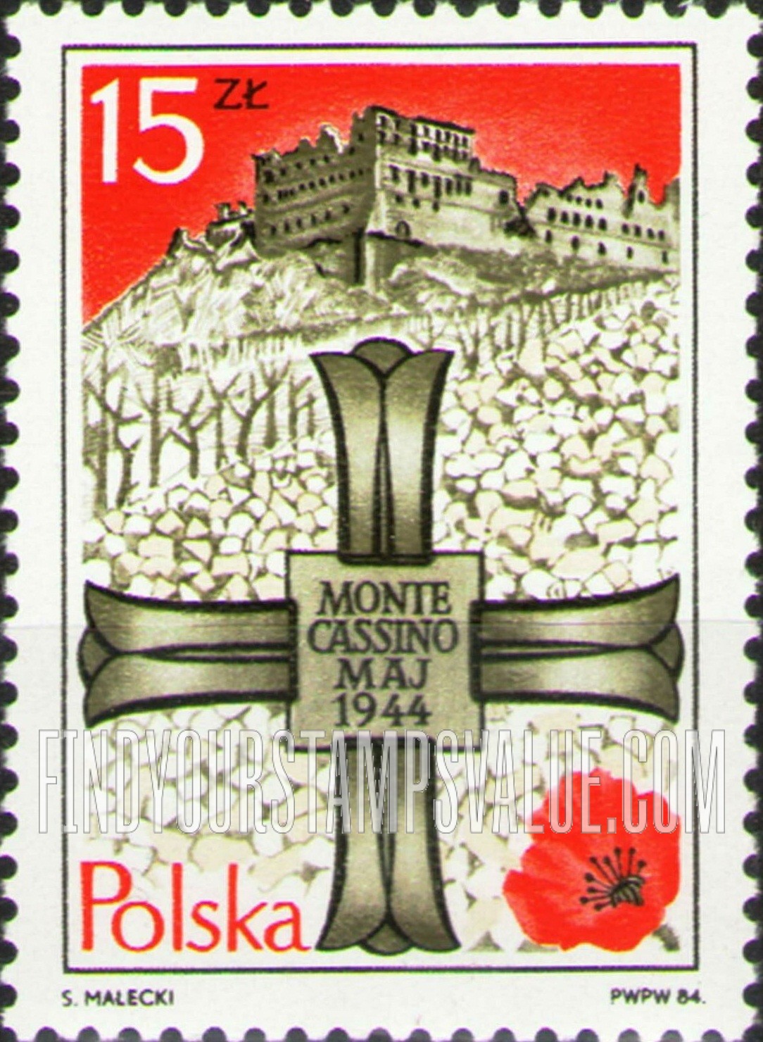 FindYourStampsValue: Battle of Monte assino, 40th Anniversary: Memorial Cross