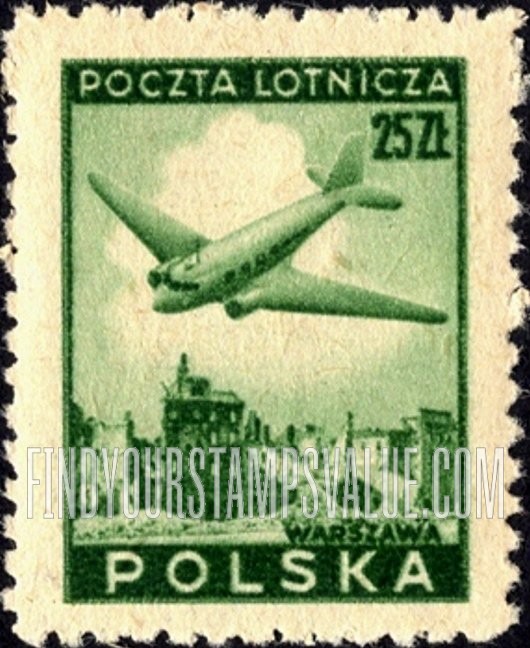FindYourStampsValue: AIR POST - Douglas Plane over Ruins of Warsaw