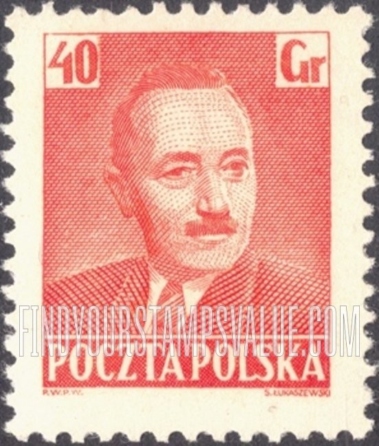 FindYourStampsValue: President Boleslaw Bierut: Type of 1950 with Frame Omitted