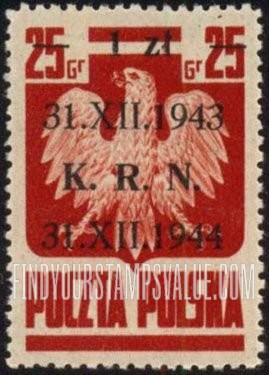 FindYourStampsValue: Polish Eagle: Surcharged in Black