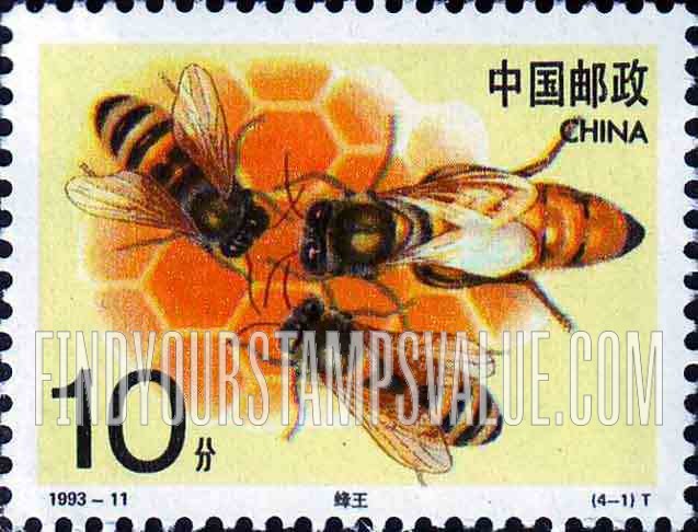 FindYourStampsValue: Honey Bees: Queen and two bees - 蜜蜂: 蜂王与两只蜜蜂