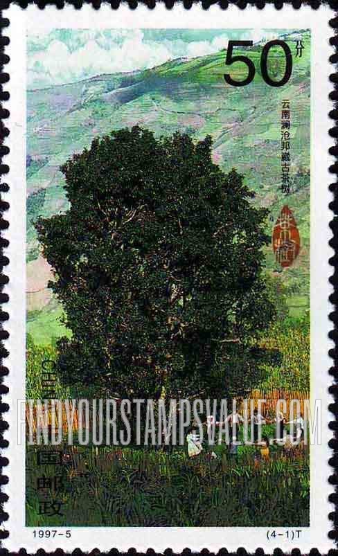 FindYourStampsValue: Tea: People forming circle beside tea tree - 茶: 茶树 (形成在茶树旁边的人们圈子)