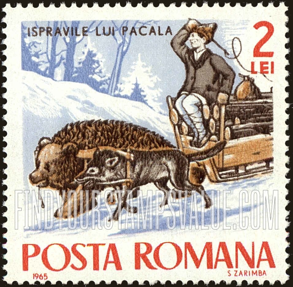 FindYourStampsValue: Fairy Tales: Wolf and bear pulling sled