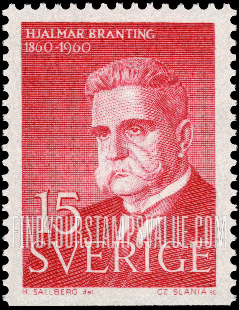 FindYourStampsValue: Hjalmar Branting (1860-1925), Labor Party Leader and Prime Minister