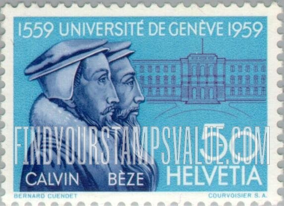 FindYourStampsValue: Federal Administration: Jean Calvin, Theodore de Beze and University of Geneva