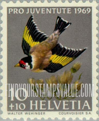 FindYourStampsValue: Semi-Postal, Birds: European goldfinch