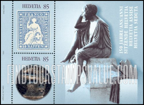FindYourStampsValue: Federal Administration: Sitting Helvetia Stamps and Coins, 150th Anniversary