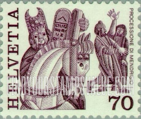 FindYourStampsValue: Federal Administration, Folk Customs: Procession (horse and masked men), Mendrisio