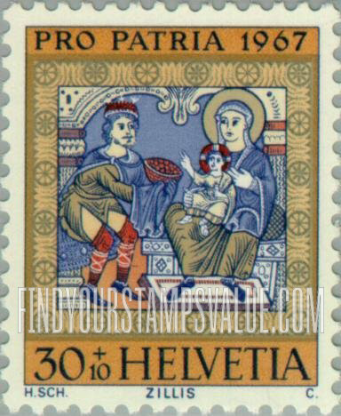 FindYourStampsValue: Semi-Postal, Ceiling Paintings, St. Martin at Zillis: Adoration of the Magi