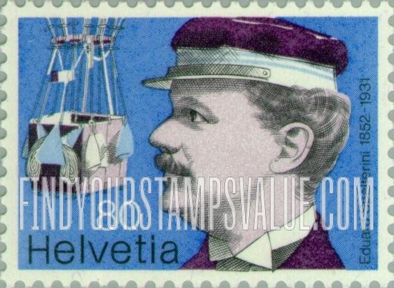 FindYourStampsValue: Federal Administration, Swiss Aviation Pioneers: Eduard Spelterini and balloon gondola