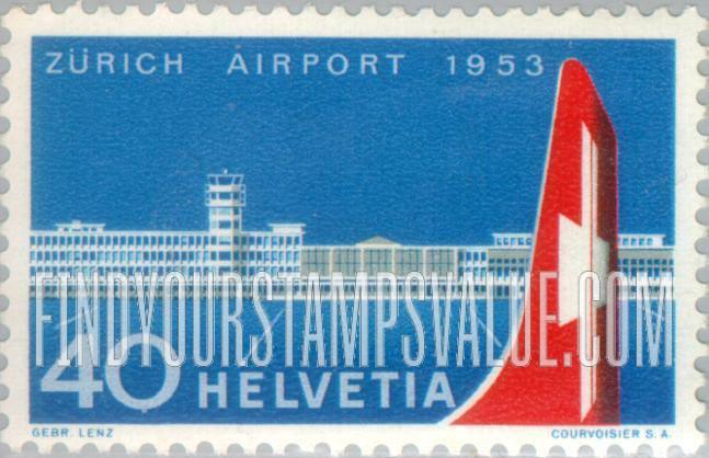 FindYourStampsValue: Federal Administration: Zurich Airport and Tail of Plane
