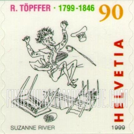 FindYourStampsValue: Federal Administration, Comic Book, “Les Amours de Monsieur Vieux Bois”, by Rodolphe Töpffer (1799-1846): In air after knocking over furniture