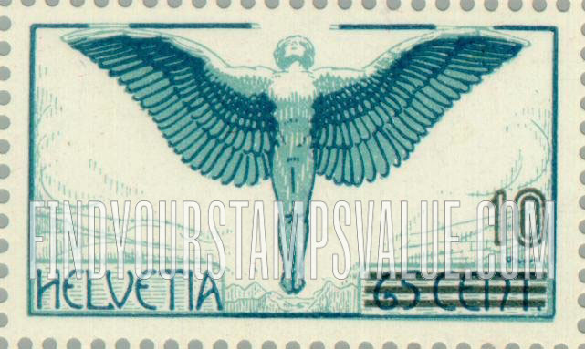 FindYourStampsValue: Federal Administration: National Philatelic Exhibition at Aarau and 25th anniversary of Swiss air mail, Allegorical Figure of Flight
